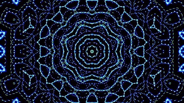 color blue lines glowing waves flower shape background kaleidoscope abstract