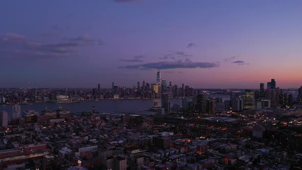 Urban Skyline of Lower Manhattan and Jersey City in the Evening