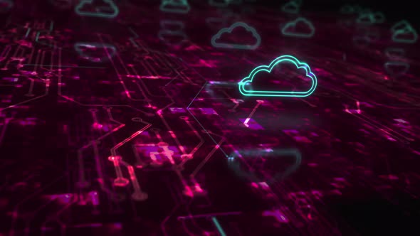 Cloud computing and online storage symbols loop cyber concept alt