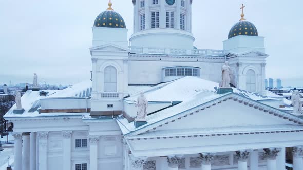 Helsinki Cathedral Pillars Domes and Helsinki Cityscape in the Winter