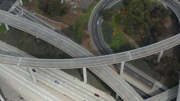 AERIAL: Slowly Circling Over Judge Pregerson Huge Highway Connection Showing Multiple Roads, Bridges