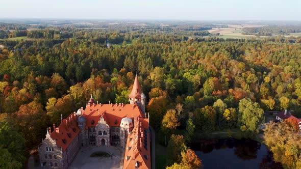 Cesvaine Medieval Castle in Latvia  Old Manor House  From Above Top View.