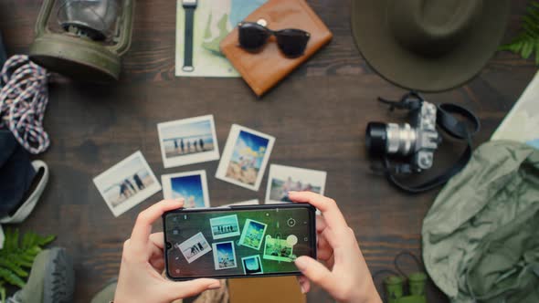 Top View of Unrecognizable Woman Taking Flay Lay Photo