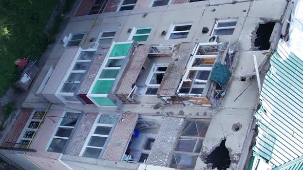 Vertical Video of a Makariv Ukraine a Building Destroyed By the War