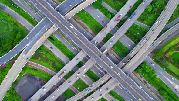 4K : Aerial view shot of fast moving Highway road