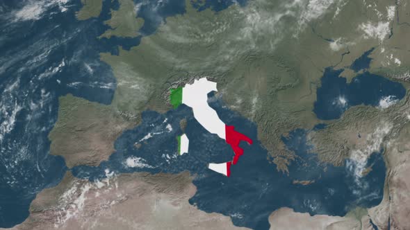 4K Globe Map of Italy with a flag (Highlighted)