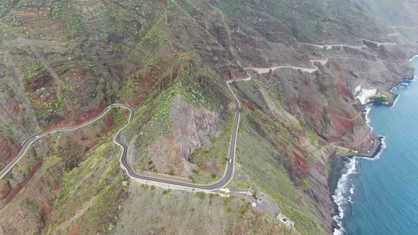 Aerial view of a coastal road in Tenerife, Canary Islands, Spain