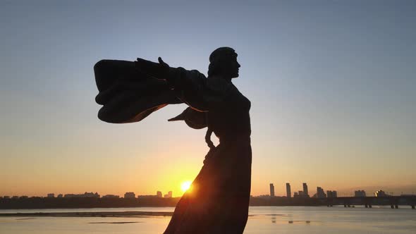 Symbol of Kyiv - a Monument To the Founders of the City in the Morning at Dawn. Ukraine. Aerial