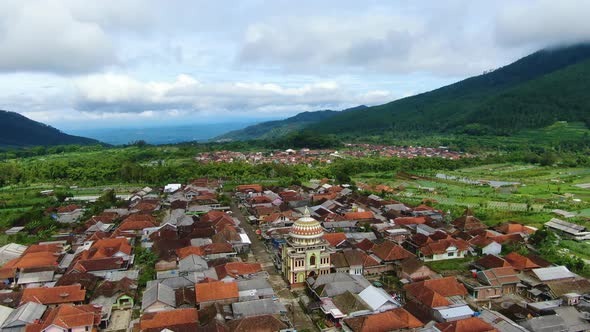 Mosque in serene village at foot of Telomoyo volcano in Central Java, Indonesia