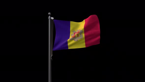 Andorra Flag On Flagpole With Alpha Channel 4K