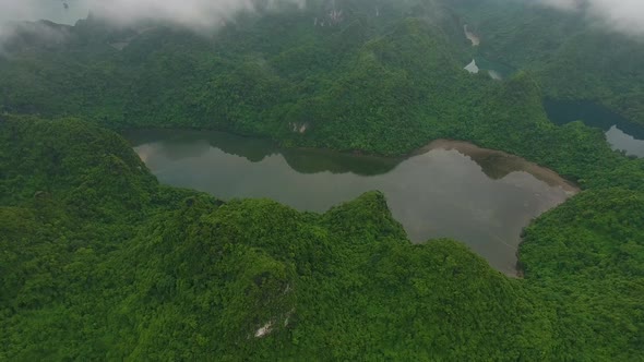 The Huge Sea Valley- Ha Long Bay Vietnam - Ariel  View Through The Cloud