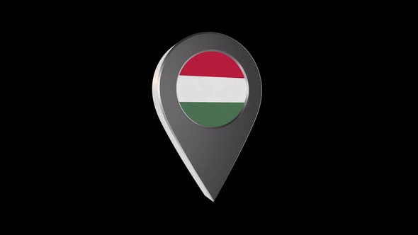 3d Animation Map Navigation Pointer With Hungary Flag With Alpha Channel  - 2K