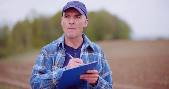 Thoughtful Male Botanist Writing On Clipboard