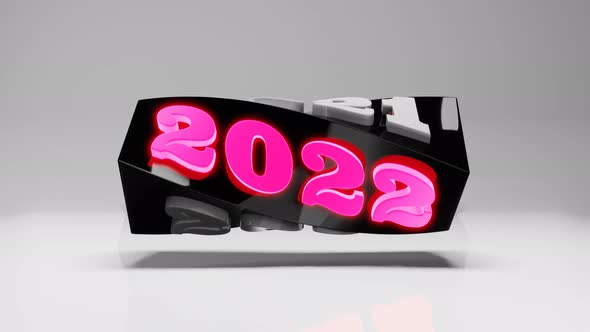 4K 3D Animation of 2021 year rotating to 2022 year with neon glowing effect