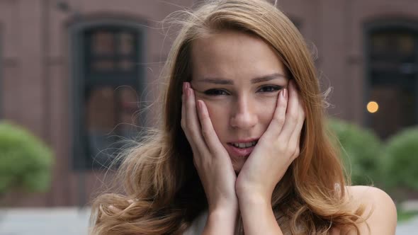 Beautiful Young Girl in Shock, Standing Outdoor