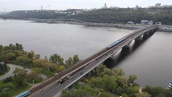 Dnipro River Near Kyiv City, Ukraine Aerial View. Dnieper, Kiev