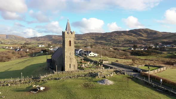 Aerial View of the Church of Ireland in Glencolumbkille  Republic of Ireland