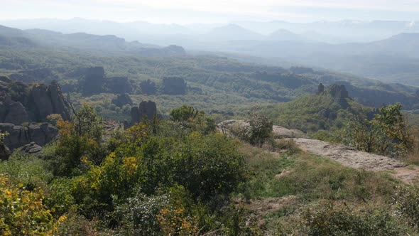 Valley with  Belogradchik group of rocks slow pan 4K 2160p 30fps UltraHD footage - Strange natural  