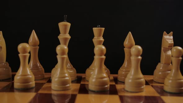 Macro View of White Wooden Chess on Checkerboard