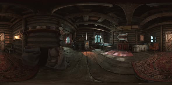 VR360 View of Old Log Home Interior alt