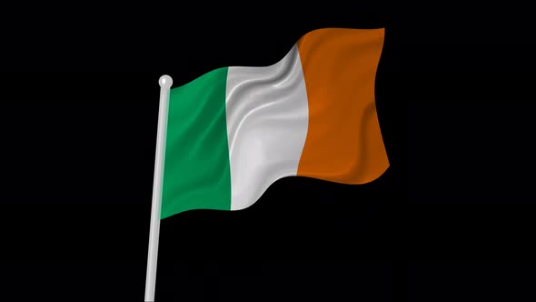 Ireland Flag Flying Animated Black Background