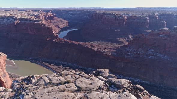 Aerial view of the canyon landscape along the Green River in Utah