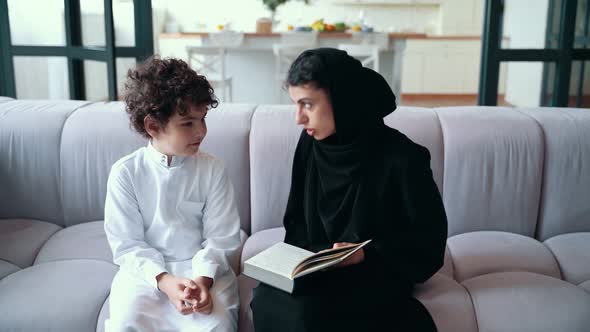 Mom and kid studying together