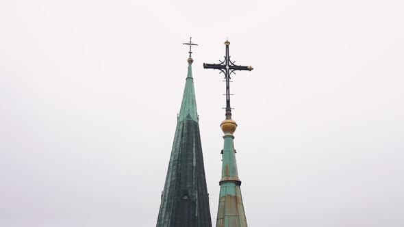 Aerial View of Historical Church of Saints Olga and Elizabeth Old Gothic Temple in Town Lviv Ukraine