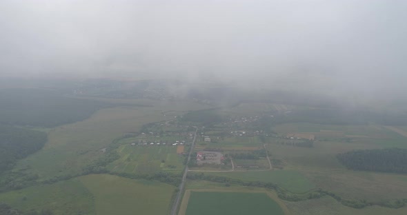 Aerial of a village on a cloudy day