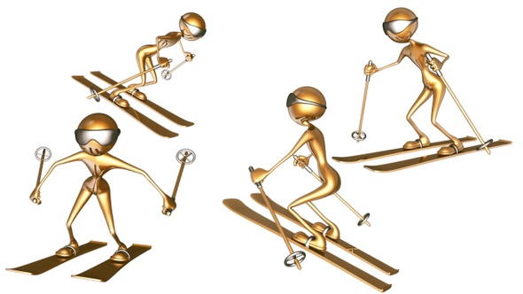 Gold Man 3D Character - Cartoon Skier (4-Pack)