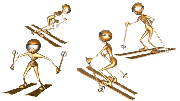 Gold Man 3D Character - Cartoon Skier (4-Pack) alt
