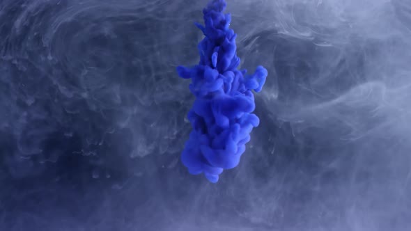 Blue Ink Drop Falling in Liquid alt