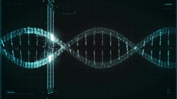 Digital Shield Going Through DNA Molecule Highlighting Chains And Analysing Data alt