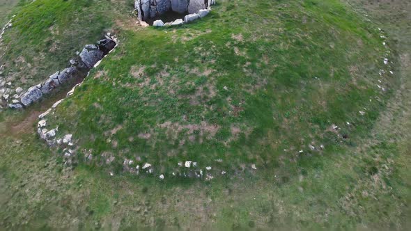 Aerial View of Dolmen of La Cabana Megalithic Tomb in Burgos Province Spain