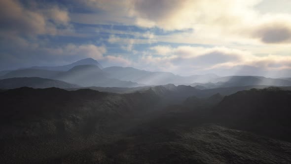 Black Stone Field in Dense Fog in Highlands