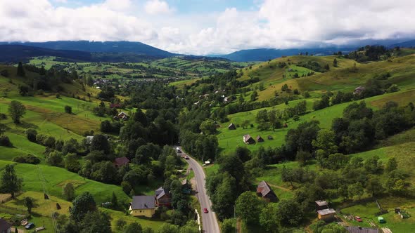 Mountain Village in Carpathians in Summer Season