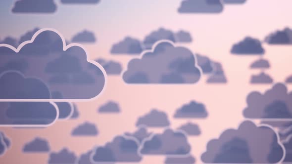 Endless animation of flying over concept clouds icons in the sky. Loopable. HD