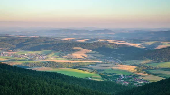 Sunrise in Green Rural Countryside Landsacpe