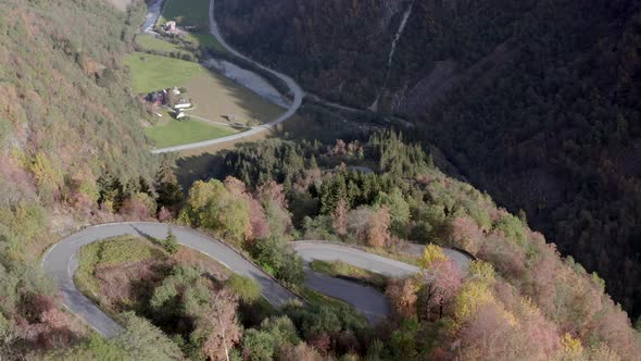 Winding and Steep Mountain Road in the Fall