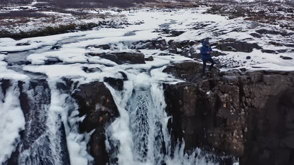 Aerial View of Gufufoss Waterfall Iceland