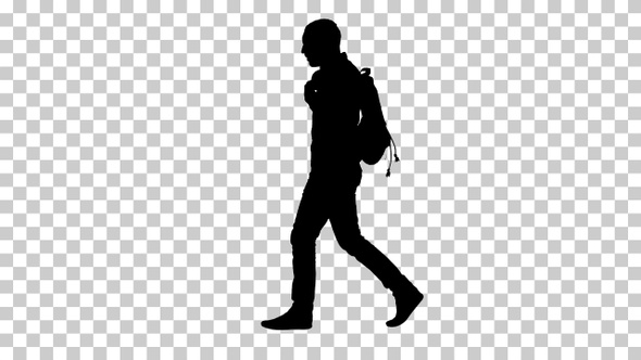 Silhouette student walking, Alpha Channel