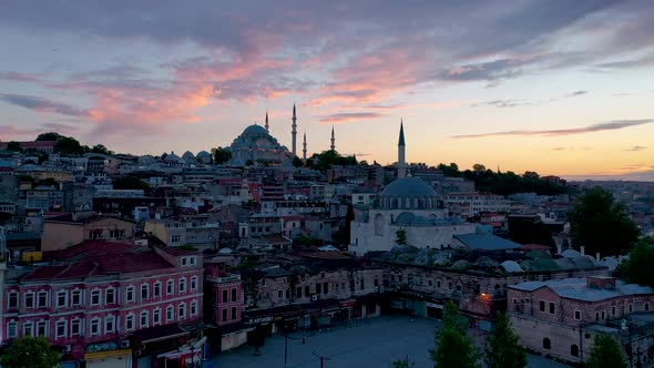 Aerial View of Historical Suleymaniye Mosque and Istanbul. 01
