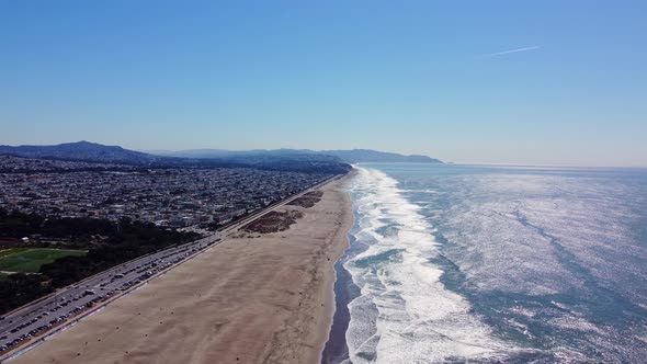 Aerial View Of Ocean Beach And Great Highway In San Francisco, California, USA.