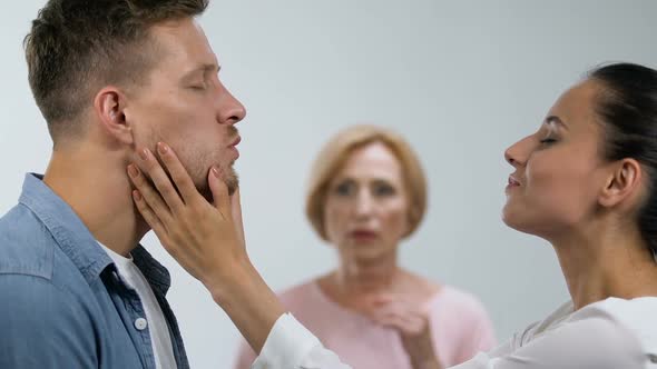 Shocked Mother-In-Law Worrying About Her Son Trying to Kiss His Girlfriend