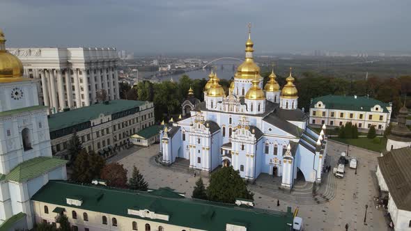 Kyiv, Ukraine Aerial View in Autumn : St. Michael's Golden-Domed Monastery. Kiev