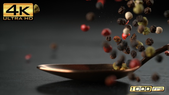 Colorful Peppercorns on Copper Tablespoon