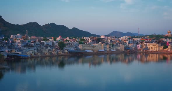 View of Famous Indian Hinduism Pilgrimage Town Sacred Holy Hindu Religious City Pushkar with Pushkar