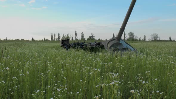 The Remains of a Burnt Tank in a Field Near Kyiv alt