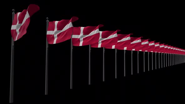 Row Of Denmark Flags With Alpha 2K