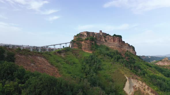 Aerial View of Medieval Town on Top of Plateau in Viterbo Province Lazio